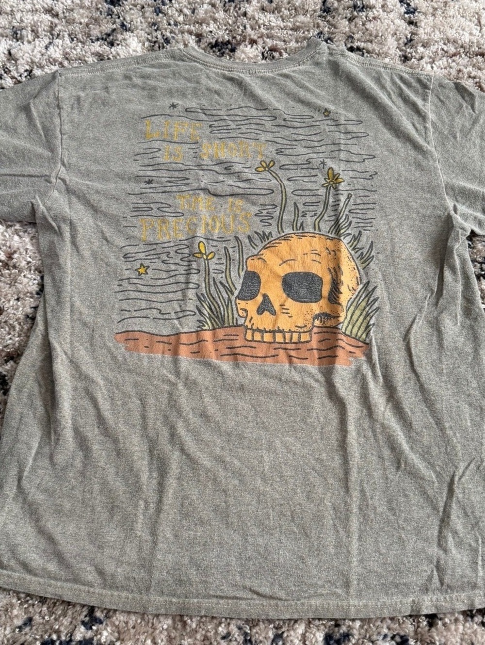 Thrift Shop Exchange Skull Tee L Gray Life Is Short Graphic